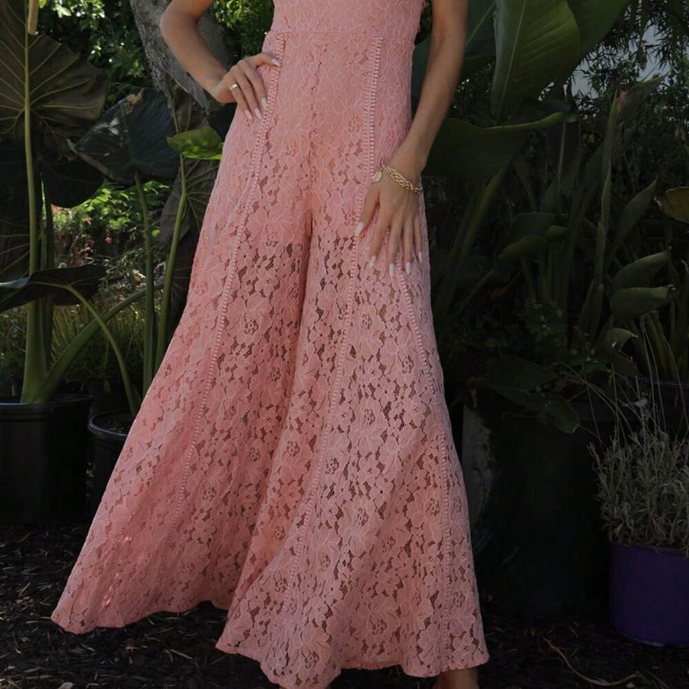 Rose Elegant Women's Lace Jumpsuit With Back Lace Up Details